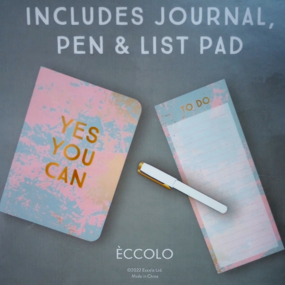Stationery Set. ECCOLO 3 Piece Glam Metallic Gold w/Pink and Blue. NWT